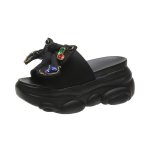 画像1: Women High-heeled Bjoux Stone slippers slippers shower sandals flip-flops slippers 厚底 プラットフォーム ストーン ビジュー リボン & パールサンダル シャワーサンダル　 (1)
