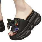 画像5: Women High-heeled Bjoux Stone slippers slippers shower sandals flip-flops slippers 厚底 プラットフォーム ストーン ビジュー リボン & パールサンダル シャワーサンダル　 (5)