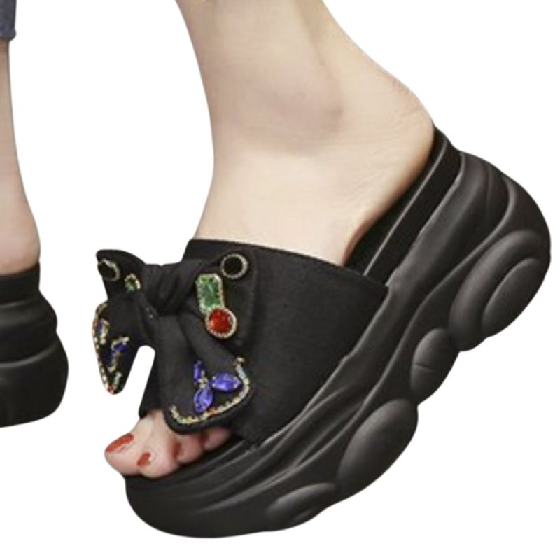 画像5: Women High-heeled Bjoux Stone slippers slippers shower sandals flip-flops slippers 厚底 プラットフォーム ストーン ビジュー リボン & パールサンダル シャワーサンダル　 (5)