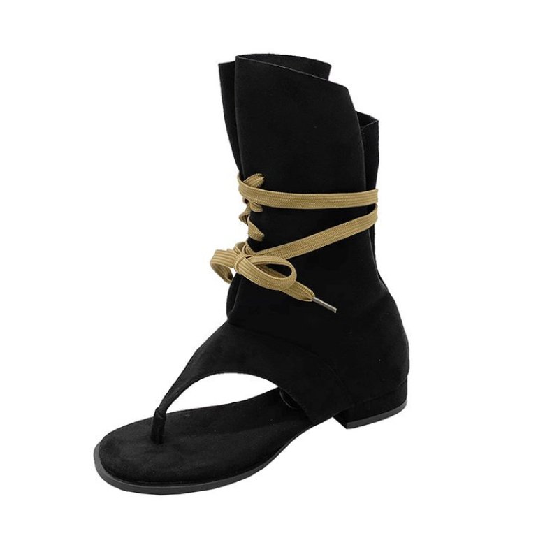 画像1: Flat straps short boots Japanese Ninja tabi shoes elastic sandal boots フラットストラップショート足袋 忍者ブーツ フラット サンダルブーツ BOHOシック (1)