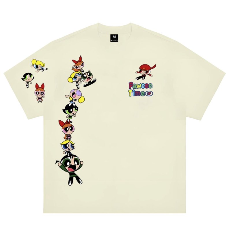 画像3: Unisex American Retro One point Pawcee Time Girls Print T-shirt アメリカンレトロ パワー ガールズ プリント 半袖ラウンドネック Tシャツ ユニセックス 男女兼用 　  (3)