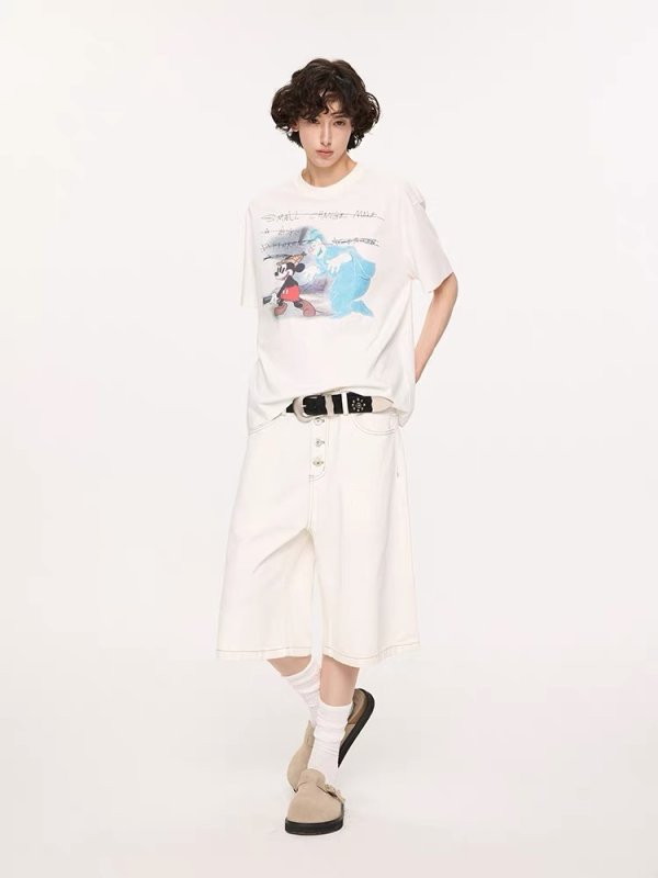 画像6: unisex Vintage Style Washed Mickey Mouse Print T-shirt   　ヴィンテージスタイル ウォッシュミッキーマウスプリント  半袖ラウンドネック Tシャツ ユニセックス 男女兼用 　  (6)