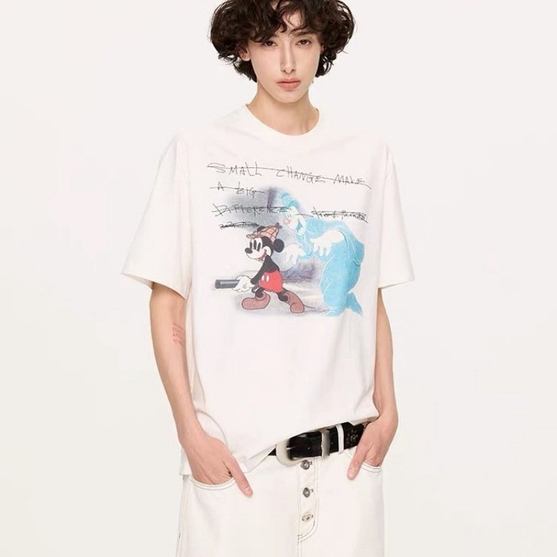 画像8: unisex Vintage Style Washed Mickey Mouse Print T-shirt   　ヴィンテージスタイル ウォッシュミッキーマウスプリント  半袖ラウンドネック Tシャツ ユニセックス 男女兼用 　  (8)