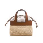 画像1: Leather handle square mini basket Tote Shoulde bag 　 レザーハンドルスクエアミニトートショルダーバッグ (1)