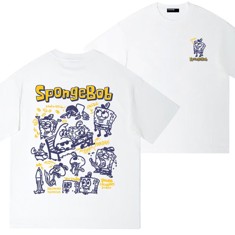 画像8: Sponge bob One Point back logo print t-shirts  キッズ ユニセックス 男女兼用スポンジボブ ワンポイント バックロゴプリントTシャツ (8)