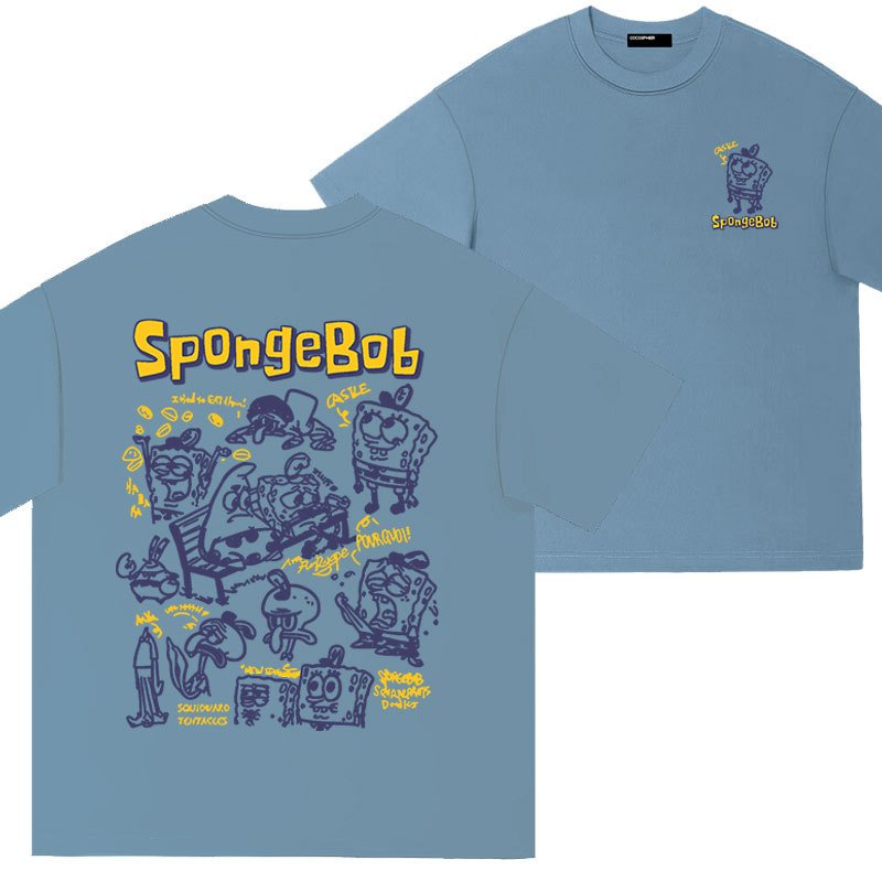 画像7: Sponge bob One Point back logo print t-shirts  キッズ ユニセックス 男女兼用スポンジボブ ワンポイント バックロゴプリントTシャツ (7)