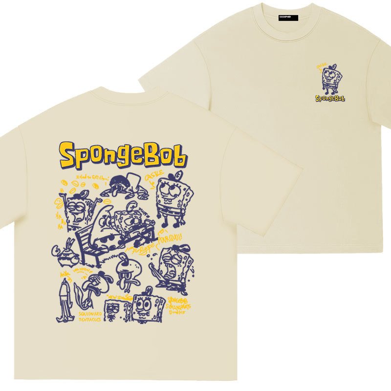 画像2: Sponge bob One Point back logo print t-shirts  キッズ ユニセックス 男女兼用スポンジボブ ワンポイント バックロゴプリントTシャツ (2)