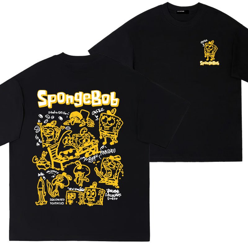 画像3: Sponge bob One Point back logo print t-shirts  キッズ ユニセックス 男女兼用スポンジボブ ワンポイント バックロゴプリントTシャツ (3)