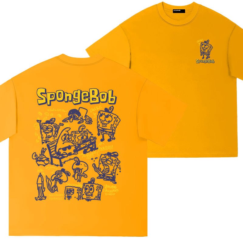 画像6: Sponge bob One Point back logo print t-shirts  キッズ ユニセックス 男女兼用スポンジボブ ワンポイント バックロゴプリントTシャツ (6)