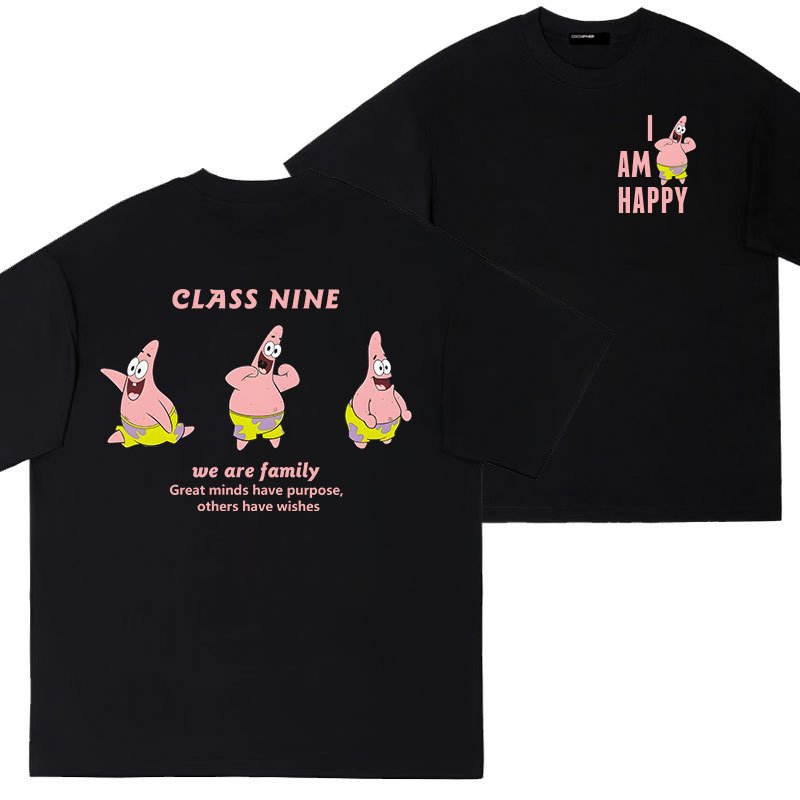 画像2: Sponge bob Patrick Star CLASS NINE I'M HAPPY Logo One Point back logo print t-shirts キッズ ユニセックス 男女兼用 スポンジボブ パトリックスター ワンポイント バックロゴプリントTシャツ (2)
