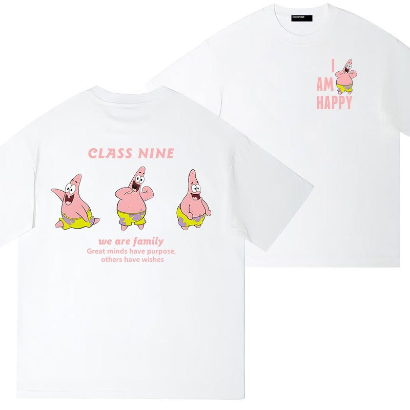 画像1: Sponge bob Patrick Star CLASS NINE I'M HAPPY Logo One Point back logo print t-shirts キッズ ユニセックス 男女兼用 スポンジボブ パトリックスター ワンポイント バックロゴプリントTシャツ (1)