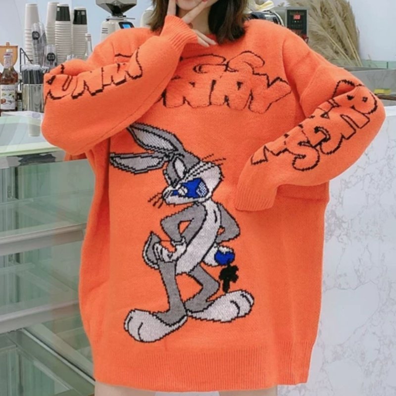 画像4: New 24 Bugs Bunny Big Character Big Logo Blue Sweater Knit Dress バックスバニー ビッグ　キャラター　ビッグ　ロゴ　セーター ニット 　ドレス　ワンピース (4)