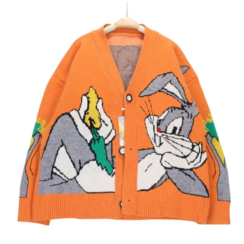 画像1: Vintage Bugs Bunny cartoon Cardigans sweater knit pullover バッグスバニー 編み込み セーター カーディガン プルオーバー ヴィンテージ 古着風 (1)