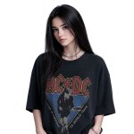 画像2: Unisex washed rock guitar band ACDC loose short sleeve T-shirt 男女兼用 バンドT ユニセックス ウォッシュド ロックギターバンドペイントTシャツ バンドT (2)