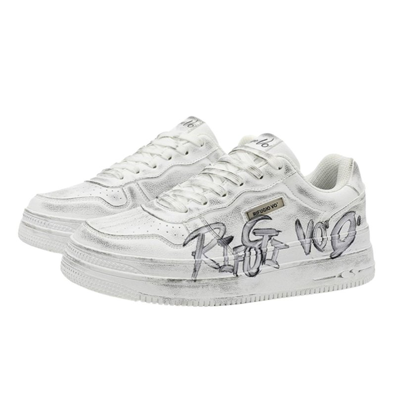 画像1: Graffiti paint stars & crosses Leather Lace-Up Sneakers shoes 男女兼用 ユニセックスペイント 落書き ＆クロスレザー 厚底 レースアップスニーカー (1)