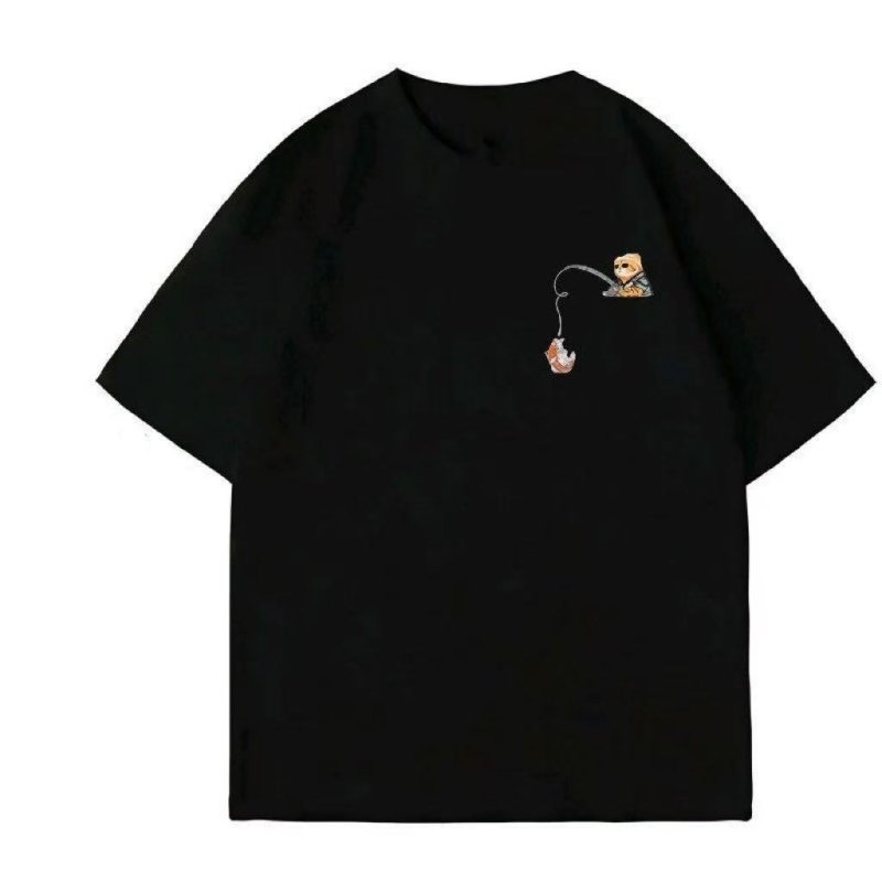 画像1: Unisex Cat-fishing motif small print short sleeve T-shirt 男女兼用  ユニセックス  キャットフィッシングワンポイントプリントTシャツ  (1)