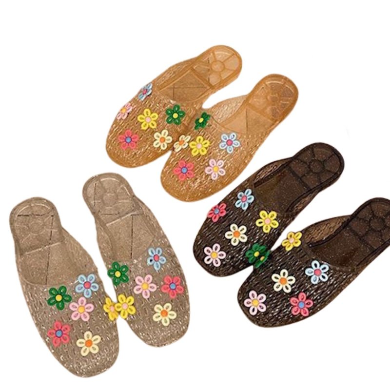 画像3: Women Transparent PVC Flat Sandals with Flower Detail 　フラワーモチーフ付き透明カラーフラットサンダルスリッパ (3)