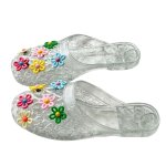 画像1: Women Transparent PVC Flat Sandals with Flower Detail 　フラワーモチーフ付き透明カラーフラットサンダルスリッパ (1)