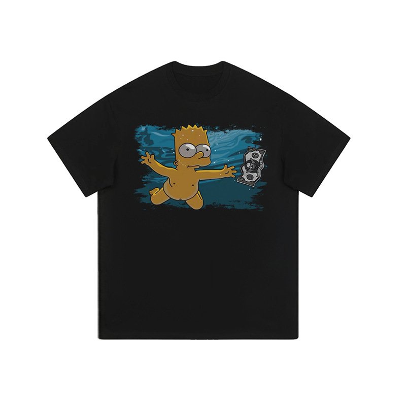 画像1: Unisex The simpsons flying Simpson Vintage Style T-Shirt  オアシス ザ・シンプソンズ ヴィンテージスタイル 古着風 ヴィンテージ風 プリント 半袖ラウンドネック Tシャツ ユニセックス 男女兼用 (1)