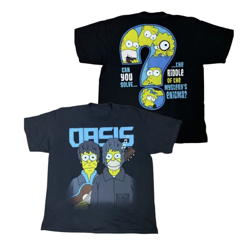 画像1: Unisex Oasis x The simpsons Vintage Style T-Shirt  オアシス ザ・シンプソンズ ヴィンテージスタイル 古着風 ヴィンテージ風 プリント 半袖ラウンドネック Tシャツ ユニセックス 男女兼用 バンドT (1)