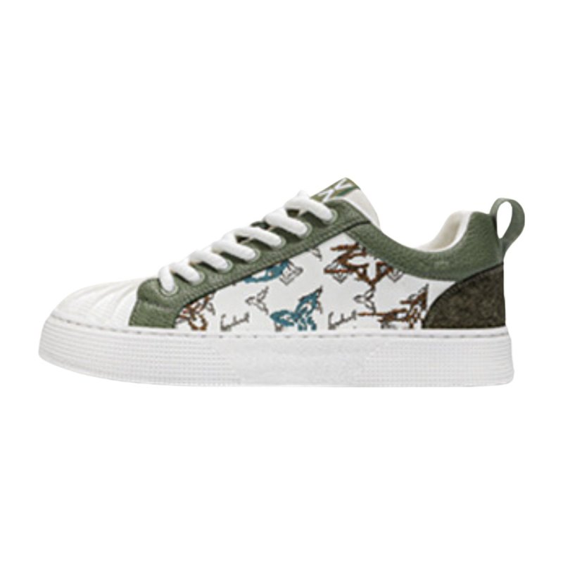 画像1: Unisex embroidery shoes sneakers ユニセックス メンズ男女兼用 刺繍 レザースニーカー シューズ  (1)