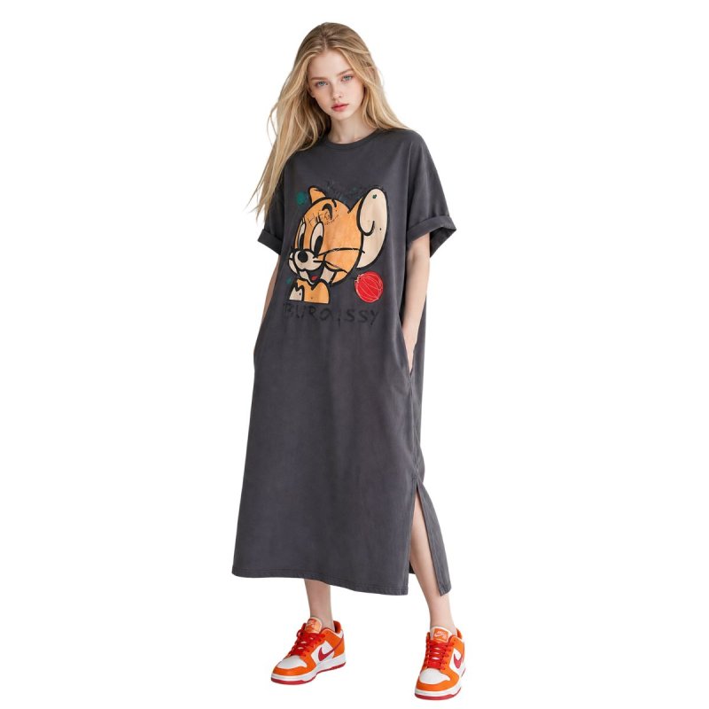 画像1: Tom and Jerry short sleeve Long dress maternity dress トムとジェリー 半袖 Tシャツ マキシ丈 ドレス スウェット ワンピース マタニティ ウェア 妊婦さんにも (1)