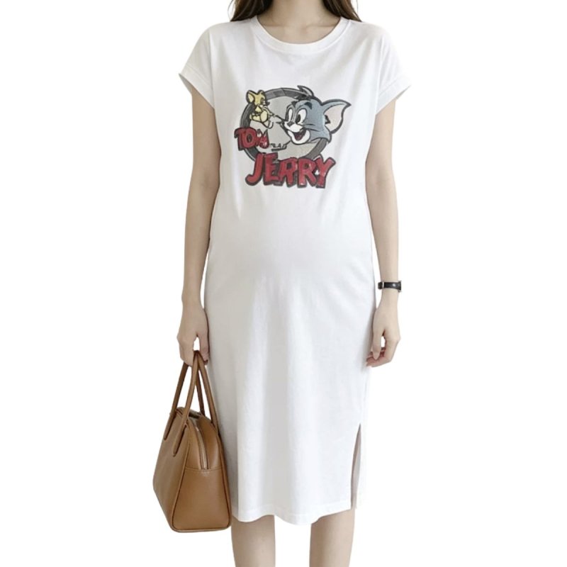 画像2: Tom and Jerry short sleeve dress maternity dress トムとジェリー 半袖 Tシャツ ドレス スウェット ワンピース マタニティ ウェア 妊婦さんにも (2)