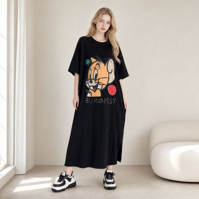 画像2: Tom and Jerry short sleeve Long dress maternity dress トムとジェリー 半袖 Tシャツ マキシ丈 ドレス スウェット ワンピース マタニティ ウェア 妊婦さんにも (2)