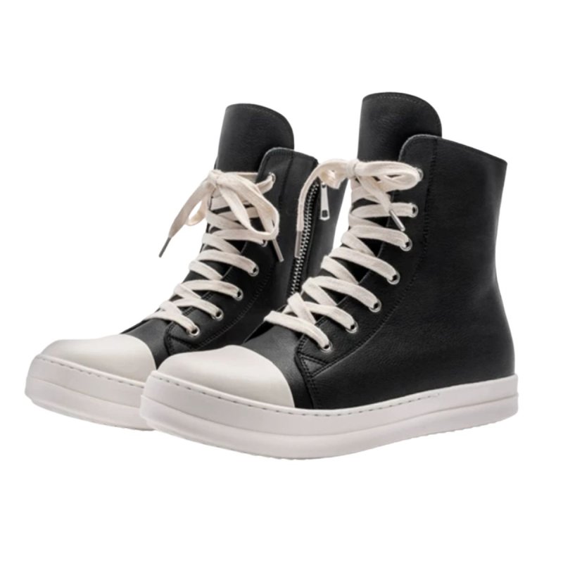 画像1: Unisex Real leather lace-up high-top sneakers ユニセックス男女兼用 リアル レザーレースアップ ハイカット スニーカー (1)