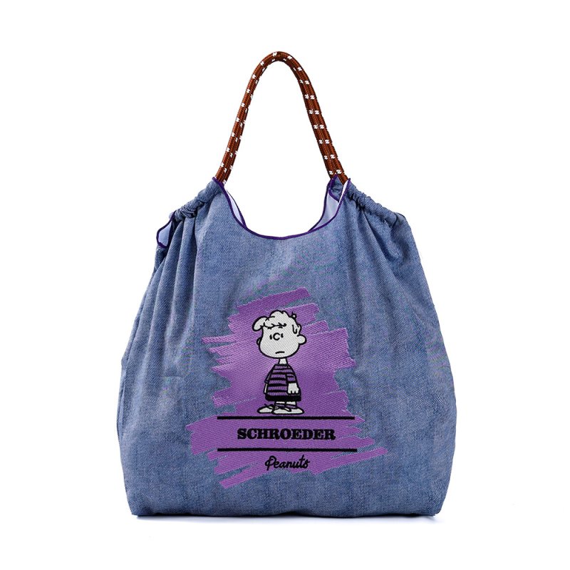 画像3: Snoopy & Friends Denim Eco Tote/Shoulder Shopping Bag　スヌーピー＆ウッドストック＆フレンズデニムトートショルダーショッピングエコバッグ (3)