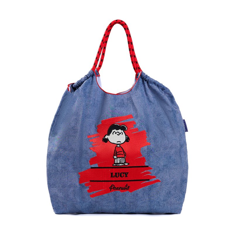 画像7: Snoopy & Friends Denim Eco Tote/Shoulder Shopping Bag　スヌーピー＆ウッドストック＆フレンズデニムトートショルダーショッピングエコバッグ (7)