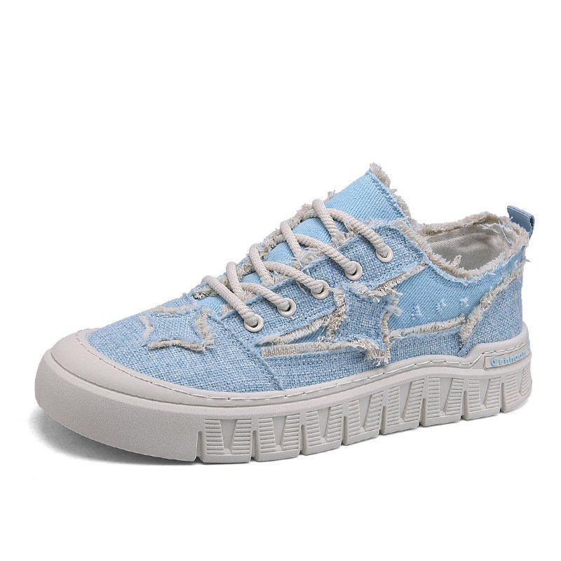画像2: Unisex denim tweed & starsLace-up Sneakers ユニセックス メンズデニムツイード＆星スターレースアップスニーカーシューズ (2)