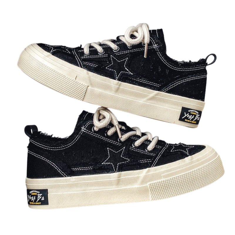 画像3:  Unisex denim tweed & starsLace-up Sneakers  ユニセックス メンズデニムツイード＆星スターレースアップスニーカーシューズ (3)