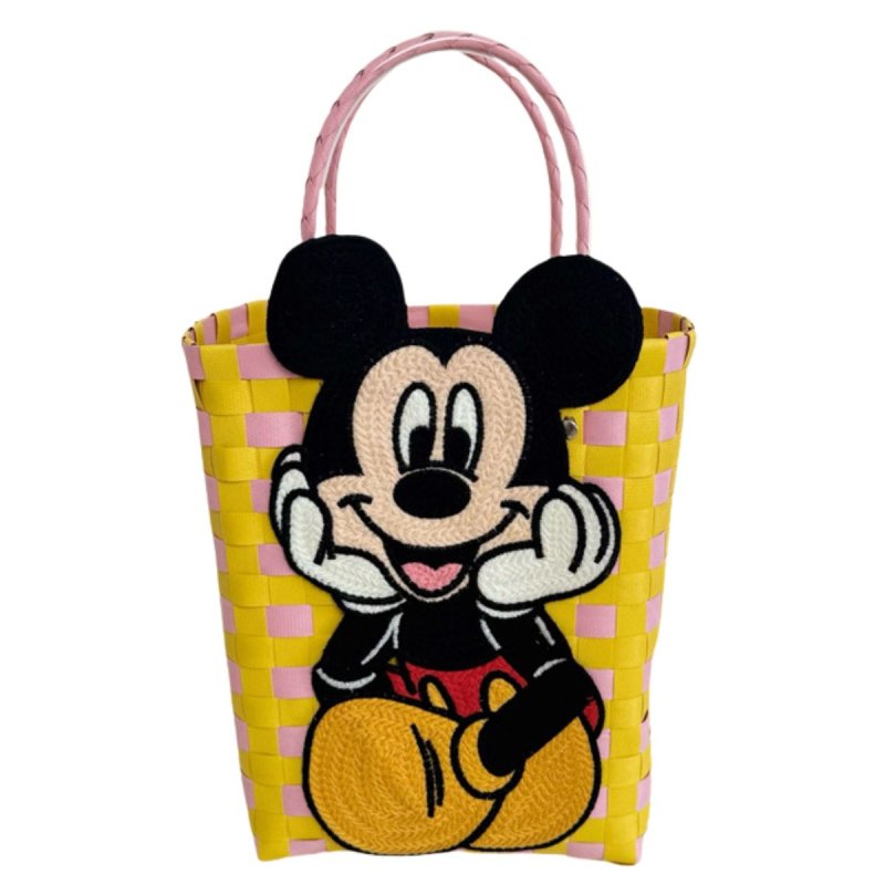 画像4: Mickey Mouse Damier Checkered Tote Bagbasket picnic shopping bag　 ミッキーマウスミッキー ミッキーダミエバスケットピクニックショッピングバッグ トート籠かごバッグ (4)