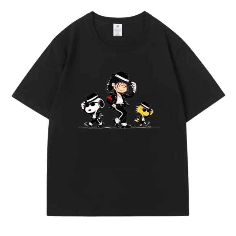 画像1: Michael Jackson & SnoopyTshirts ユニセックス男女兼用マイケルジャクソン&スヌーピープリントTシャツ (1)