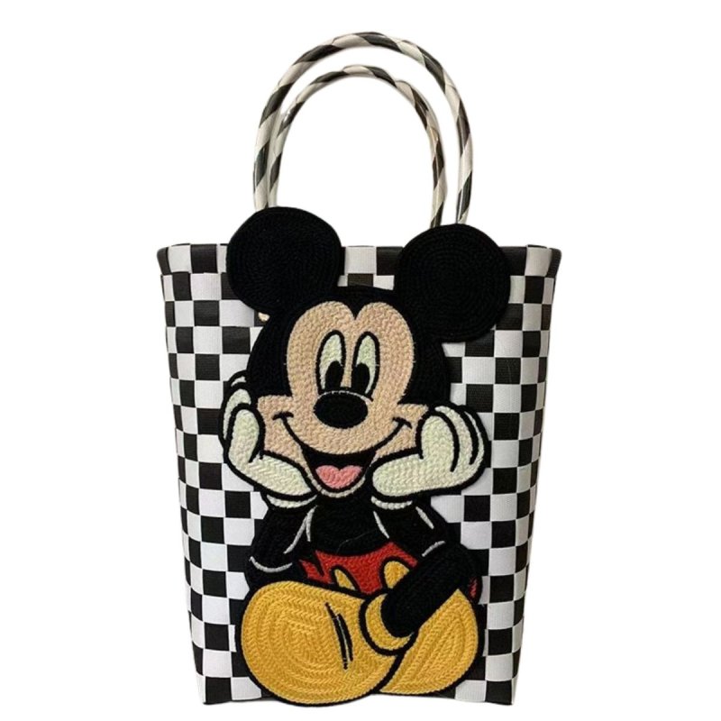画像1: Mickey Mouse Damier Checkered Tote Bagbasket picnic shopping bag　 ミッキーマウスミッキー ミッキーダミエバスケットピクニックショッピングバッグ トート籠かごバッグ (1)