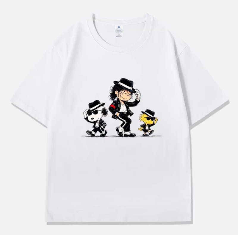 画像2: Michael Jackson & SnoopyTshirts ユニセックス男女兼用マイケルジャクソン&スヌーピープリントTシャツ (2)