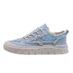 画像1: Unisex denim tweed & starsLace-up Sneakers ユニセックス メンズデニムツイード＆星スターレースアップスニーカーシューズ (1)