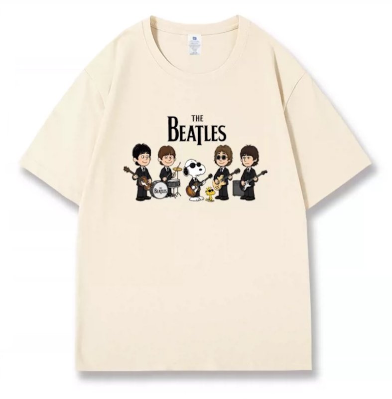 画像3: The Beatles & SnoopyTshirts ユニセックス男女兼用ビートルズ&スヌーピープリントバンドTシャツ (3)