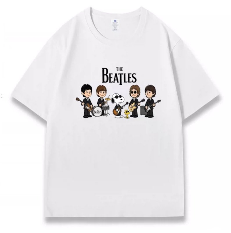 画像1: The Beatles & SnoopyTshirts ユニセックス男女兼用ビートルズ&スヌーピープリントバンドTシャツ (1)