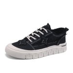 画像3: Unisex denim tweed & starsLace-up Sneakers ユニセックス メンズデニムツイード＆星スターレースアップスニーカーシューズ (3)