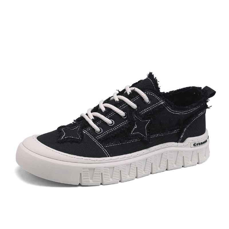 画像3: Unisex denim tweed & starsLace-up Sneakers ユニセックス メンズデニムツイード＆星スターレースアップスニーカーシューズ (3)