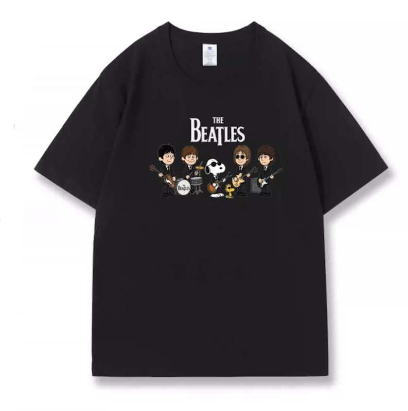 画像2: The Beatles & SnoopyTshirts ユニセックス男女兼用ビートルズ&スヌーピープリントバンドTシャツ (2)