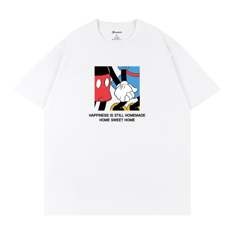 画像1: Unisex Mickey & Minnie Holding Hands Print T-shirt  男女兼用 ユニセックスミッキー&ミニー手つなぎプリント 半袖 Tシャツ (1)