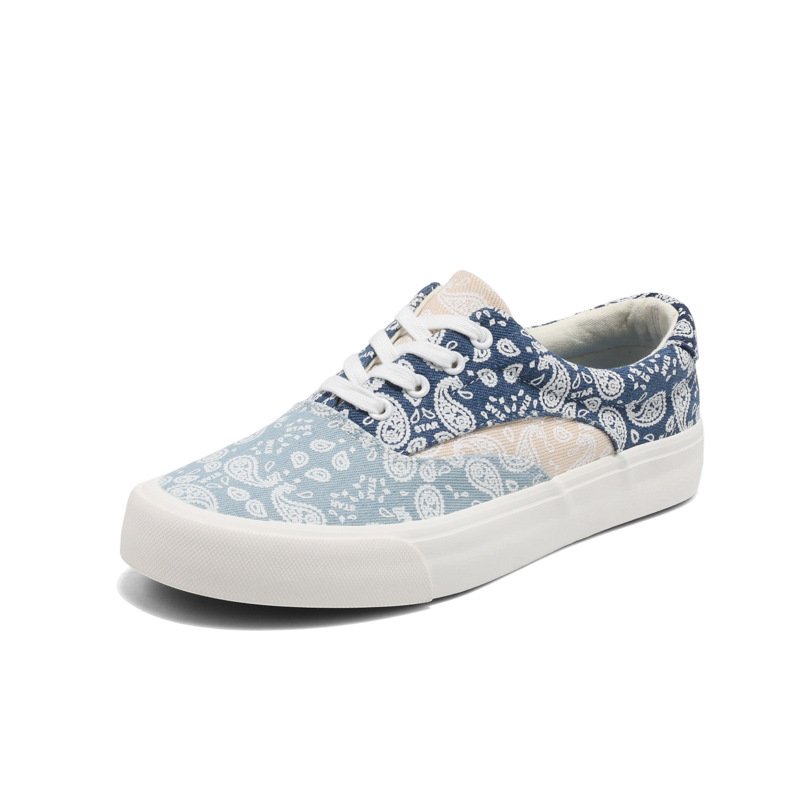 画像1: Unisex Paisley Print Color-Block Canvas Lace-up Sneakers ユニセックス ユニセックスペイズリー柄カラーブロックキャンバスレースアップスニーカーシューズ (1)