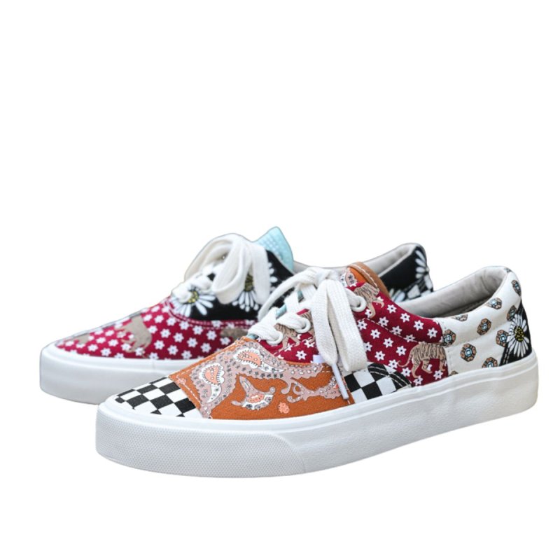 画像4: Unisex Paisley Print Color-Block Canvas Lace-up Sneakers ユニセックス ユニセックスペイズリー柄カラーブロックキャンバスレースアップスニーカーシューズ (4)