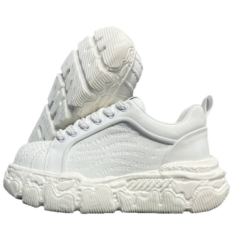 画像6: Unisex Platform Leather Lace-Up Sneakers with Rain-Drip Paint Detail ユニセックス厚底雨だれペイントレザーレースアップスニーカーシューズ (6)
