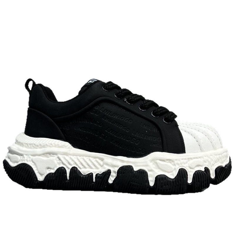 画像7: Unisex Platform Leather Lace-Up Sneakers with Rain-Drip Paint Detail ユニセックス厚底雨だれペイントレザーレースアップスニーカーシューズ (7)