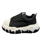 画像1: Unisex Platform Leather Lace-Up Sneakers with Rain-Drip Paint Detail ユニセックス厚底雨だれペイントレザーレースアップスニーカーシューズ (1)
