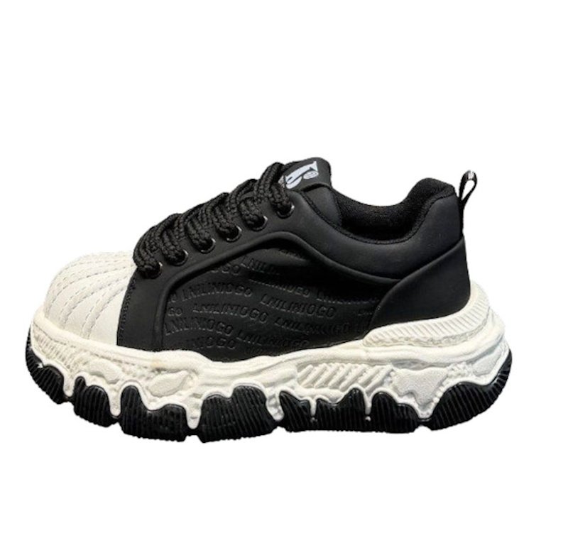 画像1: Unisex Platform Leather Lace-Up Sneakers with Rain-Drip Paint Detail ユニセックス厚底雨だれペイントレザーレースアップスニーカーシューズ (1)